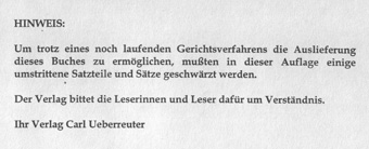 Hinweis zur Schwärzung